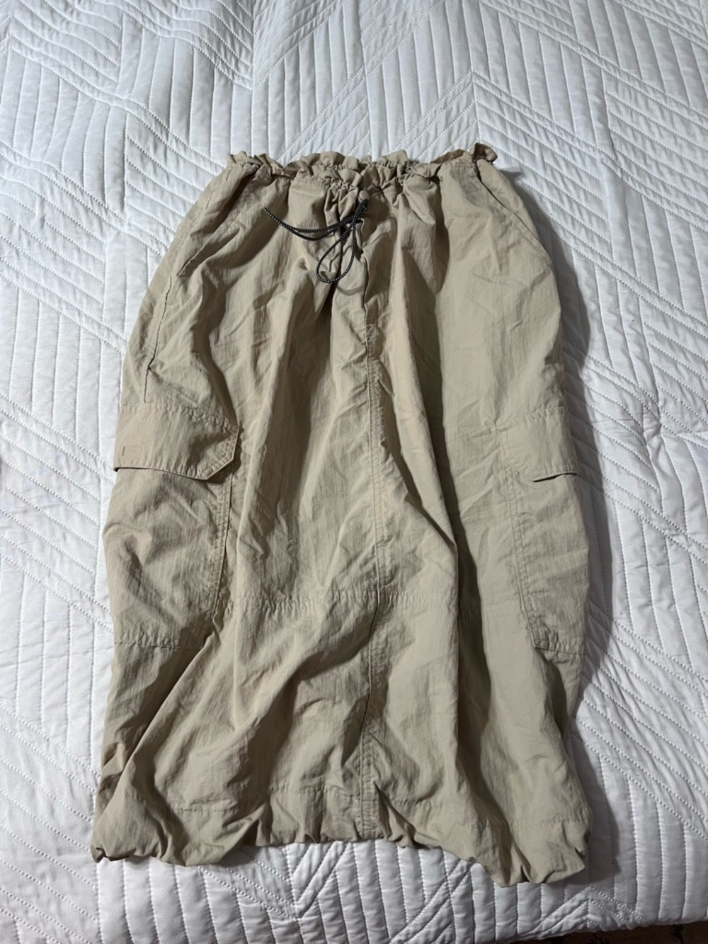 Beige Drawstring Cargo Midi Skirt